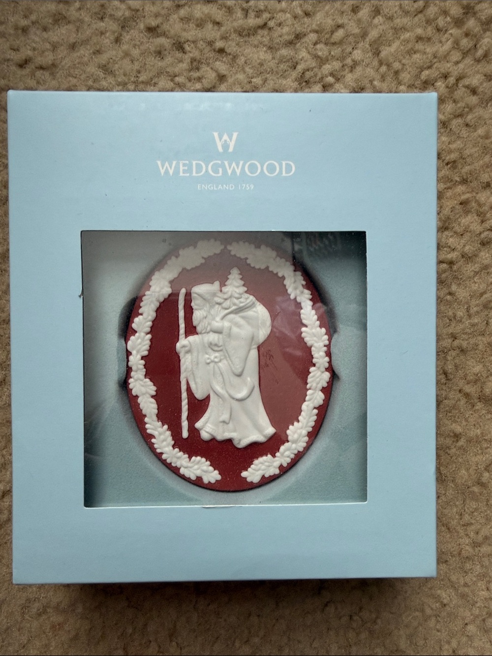 Wedgwood Red Jasperware Santa Father Christmas Hanging Ornament Orig Box 2010